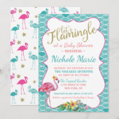 Vlamingle Baby shower Uitnodiging Blauwgroen Roze  (Voorkant / Achterkant)