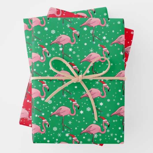 Vlamingoenen in Kerstmis in Santa Hats Inpakpapier Vel (In situ)