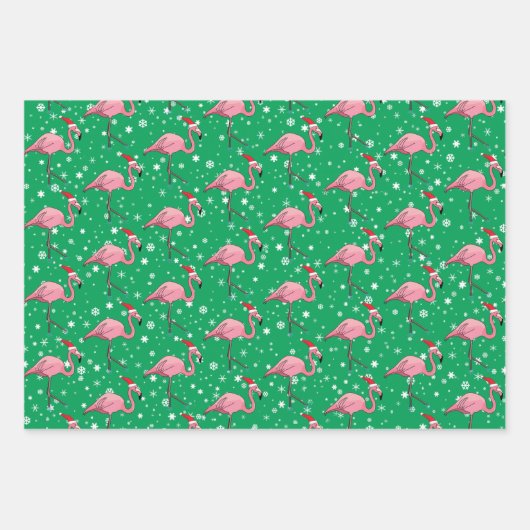 Vlamingoenen in Kerstmis in Santa Hats Inpakpapier Vel (Voorkant)