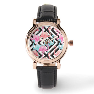 Vlamingoenen op een gebold ontwerppatroon horloge