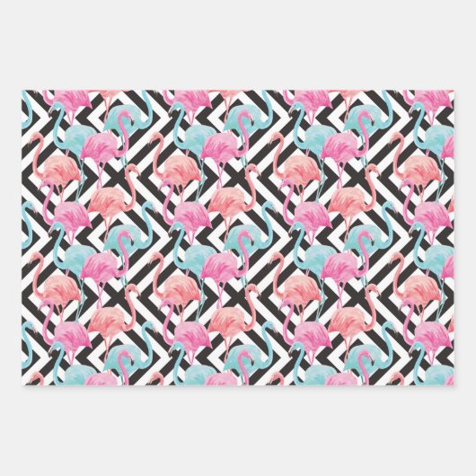 Vlamingoenen op een gebold ontwerppatroon inpakpapier vel (Voorkant 3)