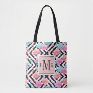 Vlamingoenen op een gebold ontwerppatroon tote bag