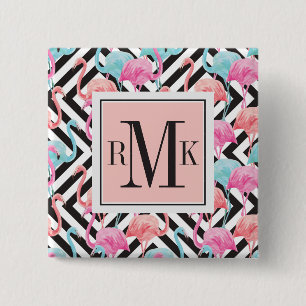 Vlamingoenen op een gebold ontwerppatroon vierkante button 5,1 cm