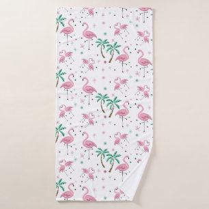 Vlamingos en palmbomen, atoomstijlpatroon badhanddoek
