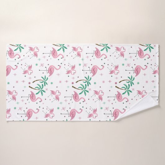 Vlamingos en palmbomen, atoomstijlpatroon badhanddoek (Badhanddoek)