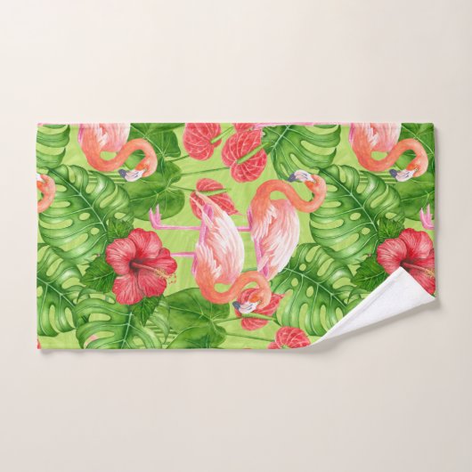 Vlamingvogels en tropische planten bad handdoek (Handdoek)