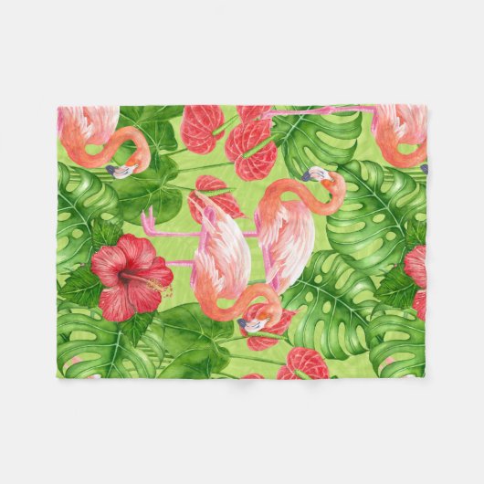 Vlamingvogels en tropische planten fleece deken (Voorkant (Horizontaal))