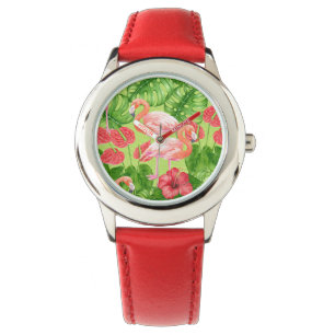 Vlamingvogels en tropische planten horloge