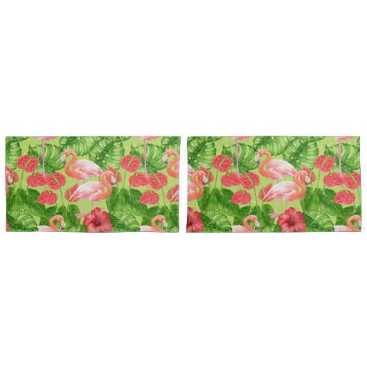 Vlamingvogels en tropische planten kussensloop (Voorkant-Set)