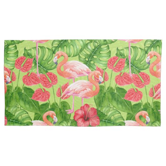 Vlamingvogels en tropische planten kussensloop (Voorkant-Links)