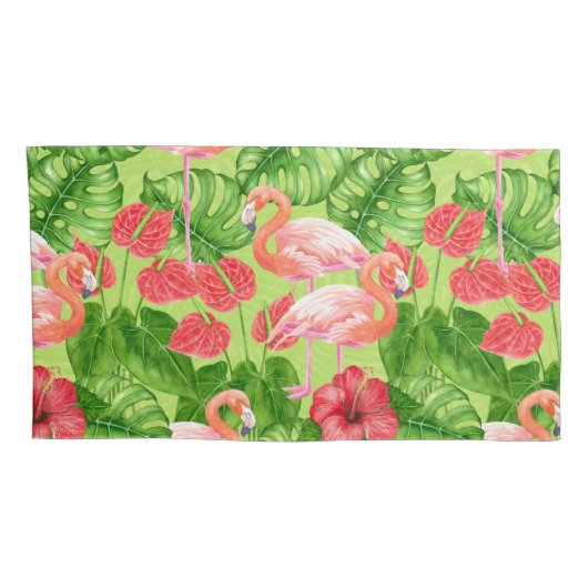 Vlamingvogels en tropische planten kussensloop (Achterkant-Rechts)