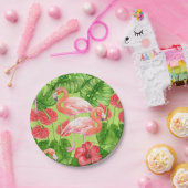 Vlamingvogels en tropische planten papieren bordje (Feest)