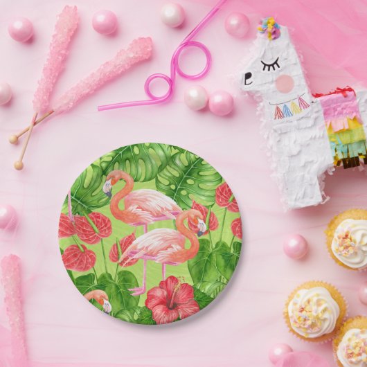Vlamingvogels en tropische planten papieren bordje (Feest)