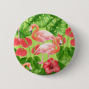 Vlamingvogels en tropische planten ronde button 5,7 cm