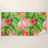 Vlamingvogels en tropische planten strandlaken (Voorkant)