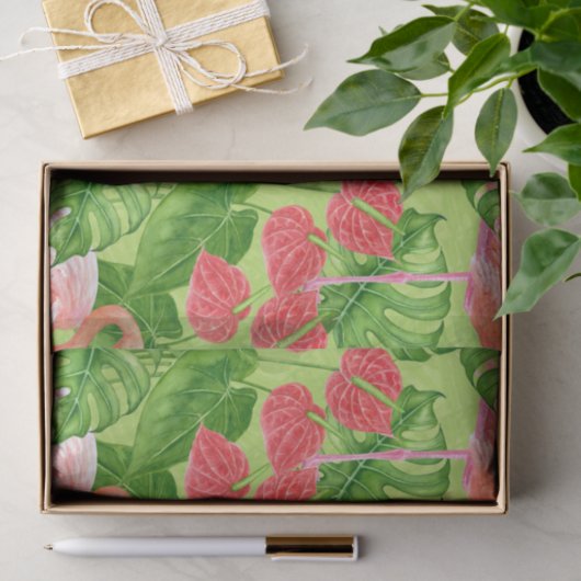 Vlamingvogels en tropische planten tissuepapier (Geschenk)