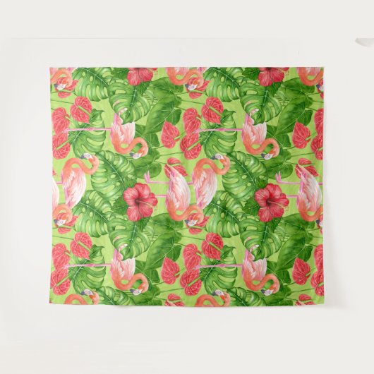 Vlamingvogels en tropische planten wandkleed (Voorkant (horizontaal))