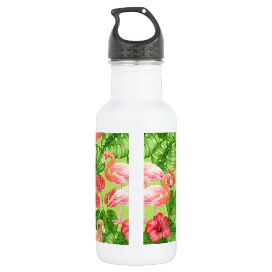 Vlamingvogels en tropische planten waterfles  (Achterkant)