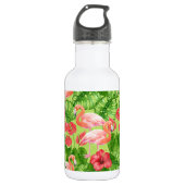 Vlamingvogels en tropische planten waterfles  (Voorkant)