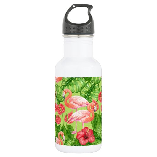 Vlamingvogels en tropische planten waterfles (Voorkant)