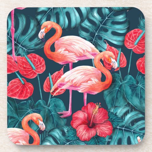 Vlamingvogels en waterverf van tropische tuinen bier onderzetter (Voorkant)