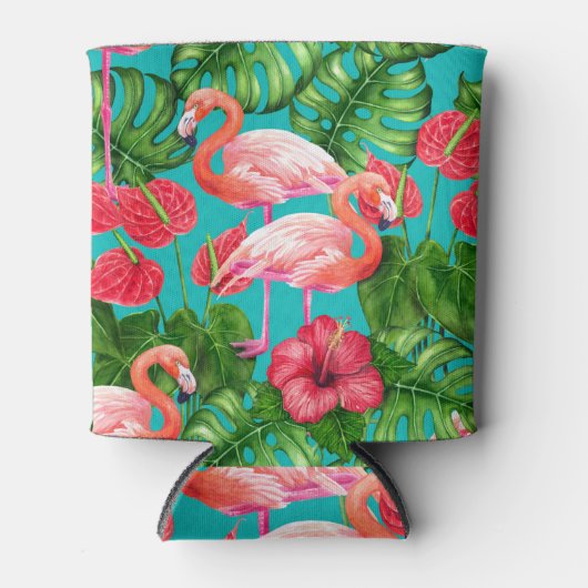 Vlamingvogels en waterverf van tropische tuinen blikjeskoeler (Voorkant)