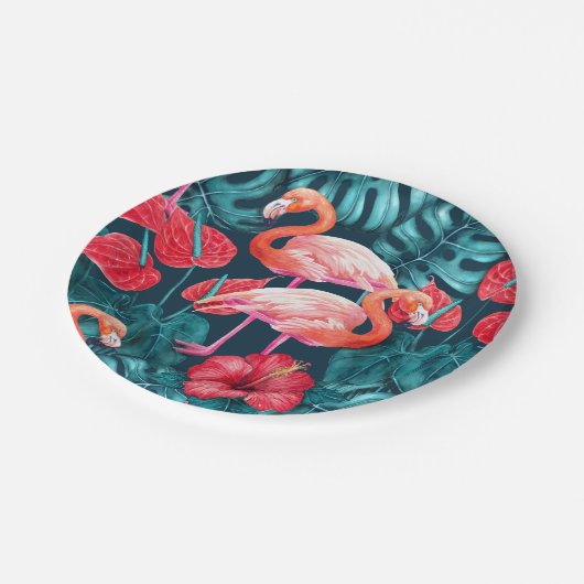 Vlamingvogels en waterverf van tropische tuinen papieren bordje (Gekanteld)