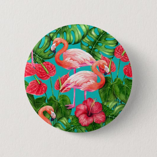 Vlamingvogels en waterverf van tropische tuinen ronde button 5,7 cm (Voorkant)