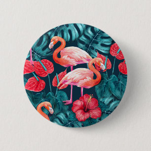 Vlamingvogels en waterverf van tropische tuinen ronde button 5,7 cm
