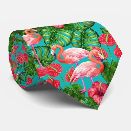 Vlamingvogels en waterverf van tropische tuinen stropdas (Opgerold)