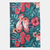 Vlamingvogels en waterverf van tropische tuinen theedoek (Verticaal)