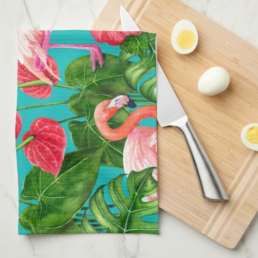Vlamingvogels en waterverf van tropische tuinen theedoek (Quarter Fold)