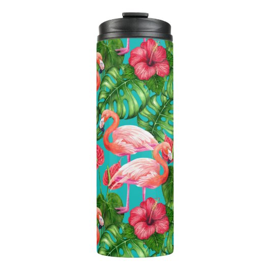 Vlamingvogels en waterverf van tropische tuinen thermosbeker (Voorkant)