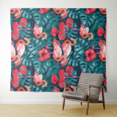 Vlamingvogels en waterverf van tropische tuinen wandkleed (In Situ (horizontaal))