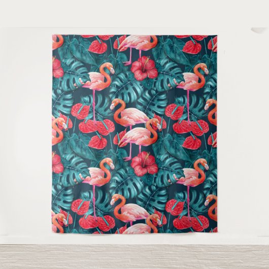 Vlamingvogels en waterverf van tropische tuinen wandkleed (Voorkant)