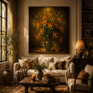 Vlamlelie Muurkunst – Dramatisch bloemenschilderij Poster