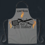 Vlammen BBQ De Grill Master Chef Cook Grilling Schort<br><div class="desc">naamontwerp voor een persoonlijk cadeau voor een grill-meester,  ideaal voor een BBQ-koning in je leven.</div>
