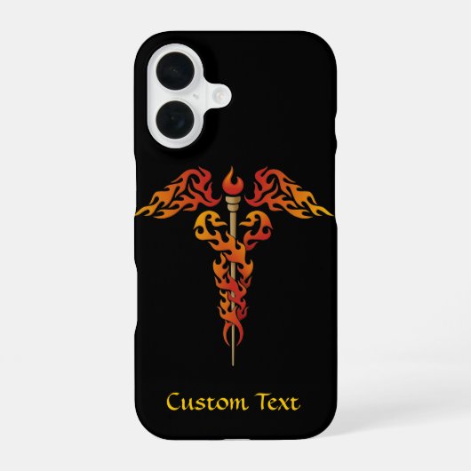 Vlammen Caduceus iPhone 16 Hoesje (Achterkant)