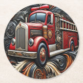 Vlammen en trucklederen kunst ronde kartonnen onderzetter (Voorkant)