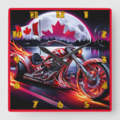 Vlammen en vrijheid met de Canadese vlag 's nachts Vierkante Klok (Voorkant)