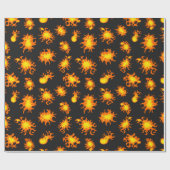 Vlammen en vuurballen op zwart cadeaupapier (Vlak)