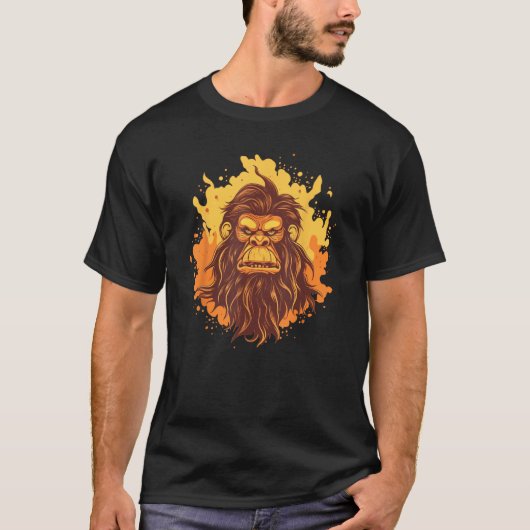 Vlammen met Neanderthaler voor Monkey Face T-shirt (Voorkant)