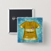 Vlammen Schild Brandweerman Vierkante Button 5,1 Cm (Voorkant /achterkant)