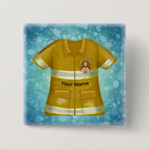 Vlammen Schild Brandweerman Vierkante Button 5,1 Cm