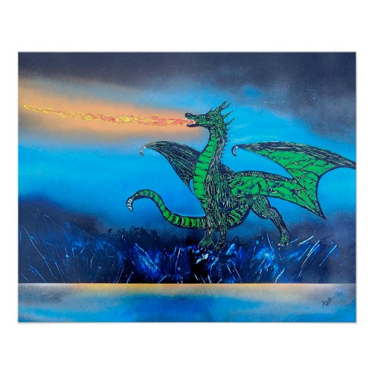 Vlammen spuwende Draak Perfect Poster (Voorkant)