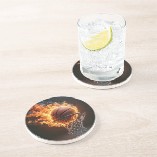 Vlammend basketbal in het net zandsteen onderzetter