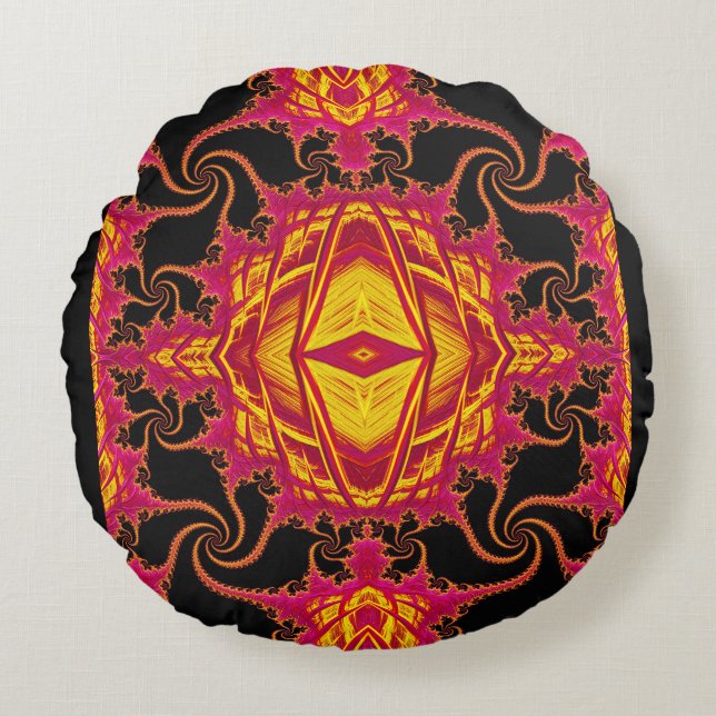 Vlammend fractal rond kussen (Voorkant)