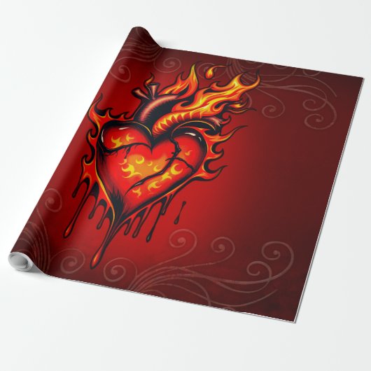 Vlammend hart. cadeaupapier (Uitgerold)
