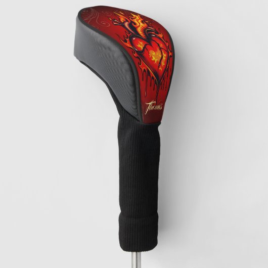 Vlammend hart. golfheadcover (Schuin)