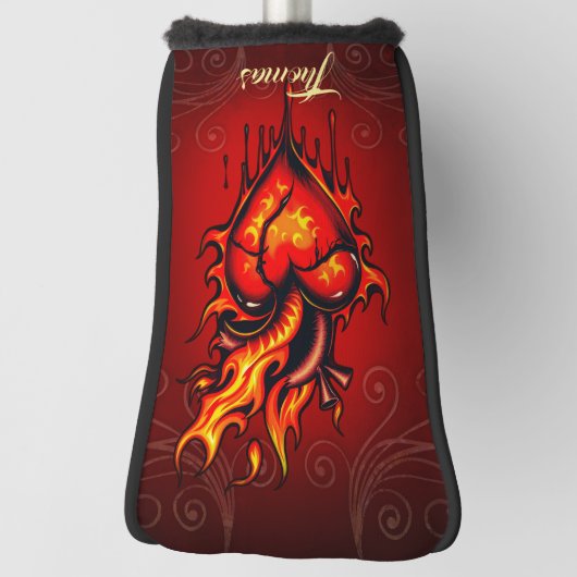 Vlammend hart. golfheadcover (Draai 90)
